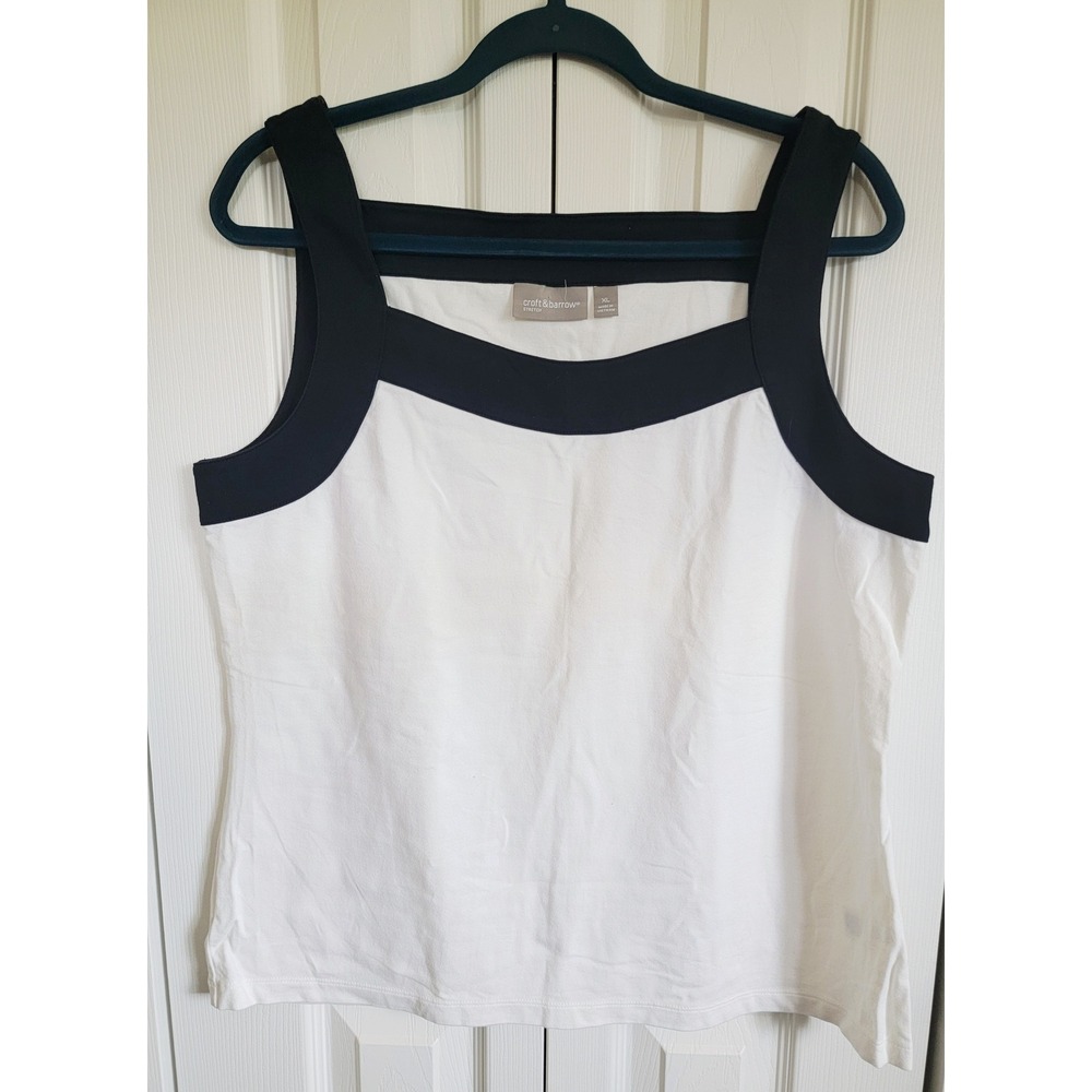 Croft & Barrow Tank Top Square Neck‎ Stretch Sleeveless White Black XL